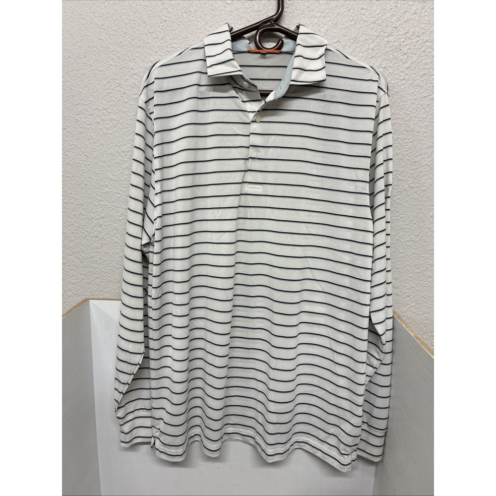 Fennec Polo Shirt Large Long Sleeve White Black Stripes OSU On Sleeve Golf